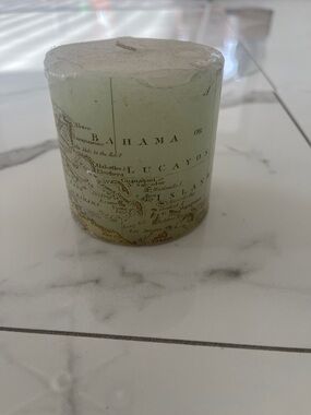 Pottery Barn Light Green Bahama Map Pillar Candle